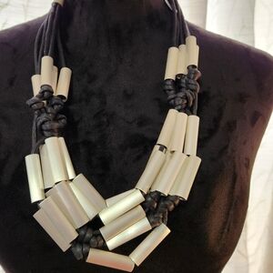 Art Wear 1980s Statement Necklace Aluminum with Knotted Waxed Cord a Bold Style